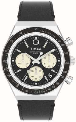 Timex Q diver inspirado em crono (40mm) mostrador preto / pulseira de couro preta TW2V42700