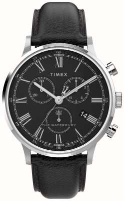 Timex Mostrador preto clássico Waterbury (40 mm) masculino / pulseira de couro preta TW2U88300