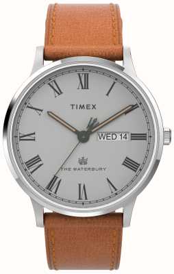 Timex Mostrador masculino waterbury (40 mm) cinza / pulseira de couro bege TW2V73600