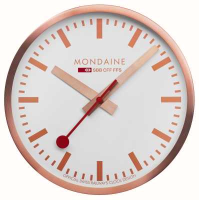 Mondaine Relógio de parede Sbb (25 cm) com mostrador branco / caixa de alumínio em tom cobre A990.CLOCK.18SBK