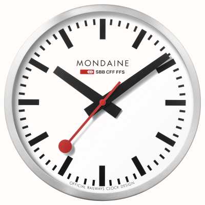 Mondaine Relógio de parede Sbb (40cm) mostrador branco / caixa de alumínio prateado A995.CLOCK.16SBB