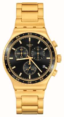 Swatch No mostrador preto (43 mm) / pulseira em aço inoxidável dourado YVG418G