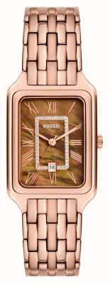 ossil Raquel feminino (26 mm) mostrador em madrepérola marrom / pulseira em aço inoxidável em tom de ouro rosa ES5323