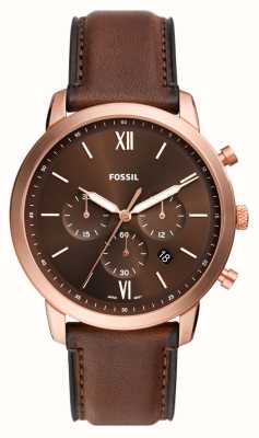Fossil Cronógrafo neutro masculino (44 mm) mostrador marrom / pulseira de couro marrom FS6026