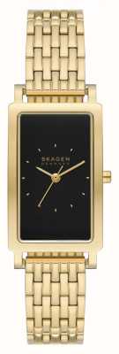 Skagen Mostrador retangular preto hagen (43 mm) feminino/pulseira em aço inoxidável dourado SKW3113