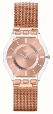 Swatch Olá querido (34 mm) mostrador em ouro rosa/pulseira de malha de aço inoxidável em tom de ouro rosa SS08K104M