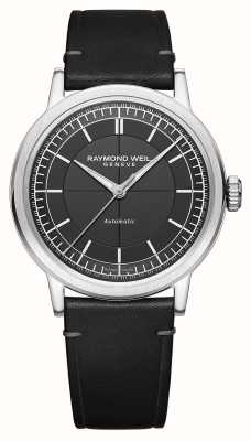 Raymond Weil Mostrador preto automático Millesime (39,5 mm) / pulseira de couro de bezerro preto 2925-STC-60001