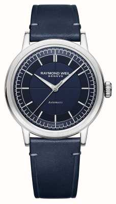 Raymond Weil Mostrador azul automático Millesime (39,5 mm) / pulseira de couro de bezerro azul 2925-STC-50001