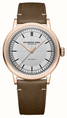 Raymond Weil Mostrador prateado automático Millesime (39,5 mm) / pulseira de couro de bezerro marrom 2925-PC5-65001