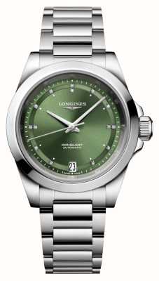 LONGINES Conquest automático diamante (34 mm) mostrador verde sunray / pulseira de aço inoxidável L34304076