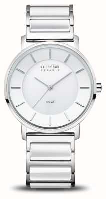Bering Mostrador branco em prata polida solar (35 mm) / pulseira em aço inoxidável e cerâmica 19535-754