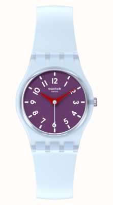 Swatch Mostrador roxo ameixa em pó (25 mm) / pulseira de silicone azul claro LL126