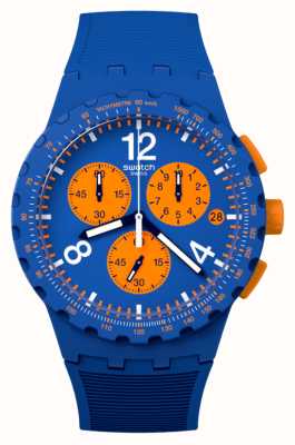 Swatch Mostrador cronógrafo predominantemente azul (42 mm) azul e laranja / pulseira de silicone azul SUSN419