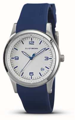 Elliot Brown Mostrador branco de quartzo Kimmeridge (38 mm) / pulseira de borracha de silicone azul 405-010-R30