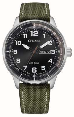 Citizen Mostrador eco-drive urbano masculino (42 mm) preto / pulseira de lona verde BM8590-10E