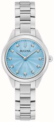 Bulova Sutton diamante quartzo (28 mm) mostrador azul pastel / pulseira de aço inoxidável 96P250