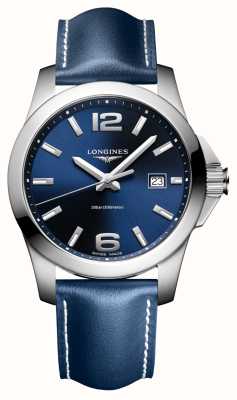 LONGINES Mostrador azul Conquest quartzo (41 mm) / pulseira de couro azul L37594960