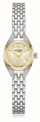 Rotary Mostrador tradicional de diamante quartzo (20 mm) champanhe madrepérola / pulseira de aço inoxidável LB05141/94/D