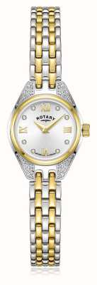 Rotary Mostrador tradicional de quartzo com diamante (20 mm) prateado / pulseira em aço inoxidável de dois tons LB05141/21/D