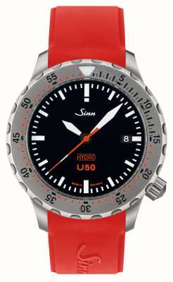 Sinn U50 hydro tegiment 5000m (41mm) mostrador preto / pulseira de silicone vermelha 1051.030 RED SILICONE