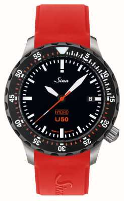 Sinn U50 hydro sdr tegiment 5000m (41mm) mostrador preto / pulseira de silicone vermelha 1051.050 RED SILICONE