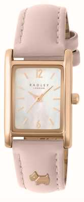 Radley Mostrador feminino hanley close (24 mm) em madrepérola / pulseira de couro rosa RY21724