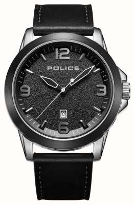 Police Data de quartzo Cliff (47 mm) mostrador preto / pulseira de couro preta PEWJB2194540