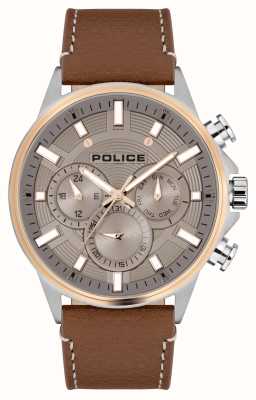 Police Cronógrafo de quartzo Kismet (47,5 mm) mostrador cinza / pulseira de couro marrom PEWJF2195142