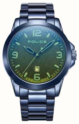 Police Cliff data de quartzo (47mm) mostrador preto vidro colorido / pulseira de aço inoxidável azul PEWJH2194503