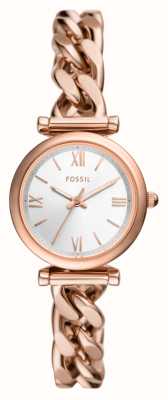 Fossil Carlie feminino (28 mm) mostrador prateado/pulseira estilo corrente em aço inoxidável em tom de ouro rosa ES5330