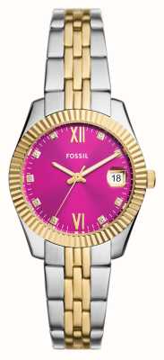 Fossil Mostrador rosa escarlate feminino (32 mm) / pulseira em aço inoxidável de dois tons ES5337