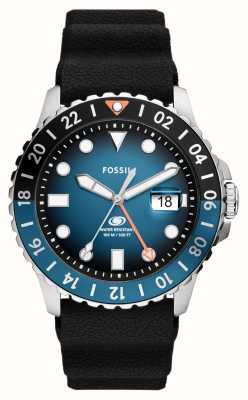 ossil Mostrador azul masculino (46 mm) / pulseira de silicone preta FS6049