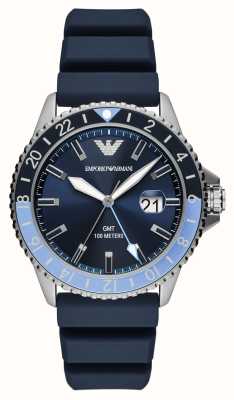 mporio Armani Mostrador azul gmt (42 mm) masculino / pulseira de silicone azul AR11592