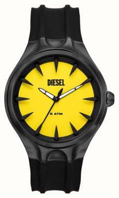 Diesel Mostrador verde masculino (44 mm) amarelo / pulseira de silicone preta DZ2201