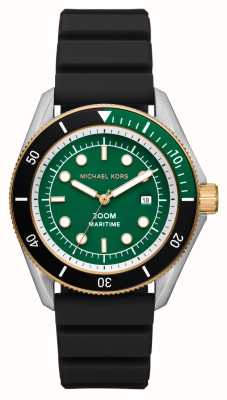 Michael Kors Mostrador marítimo masculino (42 mm) verde / pulseira de silicone preta MK9158