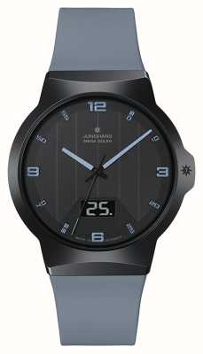 Junghans Force mega solar (40,4 mm) mostrador preto / pulseira de silicone cinza azul 18/1401.00
