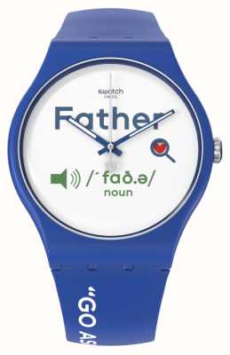 Swatch Tudo sobre o pai (41 mm) mostrador branco / pulseira de silicone azul SO29Z704
