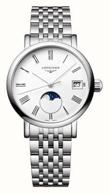 LONGINES A coleção elegante longines moonphase quartzo (30 mm) mostrador branco fosco / pulseira de aço inoxidável L43304116