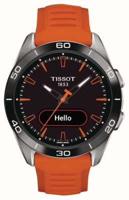 Tissot T-Touch Connect sport (43,75 mm) mostrador híbrido preto/pulseira de silicone laranja T1534204705102
