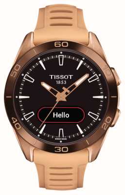 Tissot T-Touch Connect sport (43,75 mm) mostrador híbrido preto / pulseira de silicone pêssego T1534204705105
