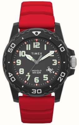 Timex Mostrador preto estilo mergulhador (42 mm) / pulseira de silicone vermelha TW5M61000