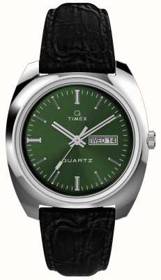 Timex Q timex 1978 dia-data (37 mm) mostrador verde sunray / pulseira de couro preta TW2W44700
