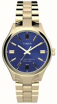 Timex Waterbury tradicional (34 mm) mostrador azul / pulseira de aço inoxidável pvd dourado TW2W40300