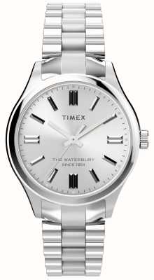 Timex Mostrador prateado tradicional Waterbury (34 mm) / pulseira de aço inoxidável TW2W40500