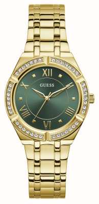 Guess Mostrador verde cosmo (36 mm) feminino/pulseira em aço inoxidável dourado GW0033L8