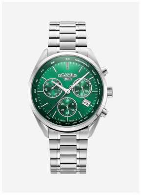 Roamer Relógio masculino pro chrono (42 mm) com mostrador verde e pulseira em aço inoxidável 993819 41 75 20