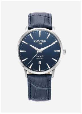 Roamer Valais masculino (42 mm) mostrador azul / couro azul e conjunto de pulseira de malha de aço 988833 41 45 05