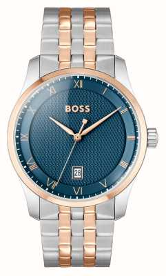 BOSS Mostrador azul princípio masculino (41 mm) / pulseira de aço inoxidável de dois tons 1514135