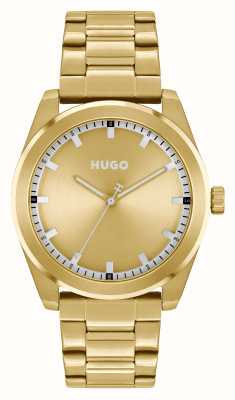 HUGO Mostrador masculino #brilhante (42 mm) dourado / pulseira em aço inoxidável dourado 1530354