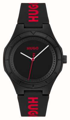 HUGO Mostrador preto #lit (42 mm) masculino / pulseira de silicone preta 1530343